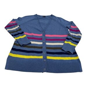 Talbots Small Blue Knit Cardigan with Colorful Stripes
